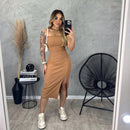 Vestido Carol Tomara que Caia com Fenda Midi