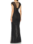 Sheer Mesh Ruched Side Slit Maxi Dress