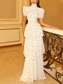 Elegant Puff Sleeve Tiered Chiffon Maxi Dress