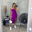 Vestido Carol Tomara que Caia com Fenda Midi