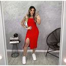 Vestido Carol Tomara que Caia com Fenda Midi