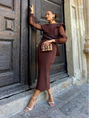 Chocolate Sheer Organza Tie Maxi Dress