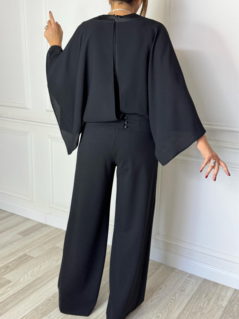 Batwing Sleeve V - Neck Jumpsuit