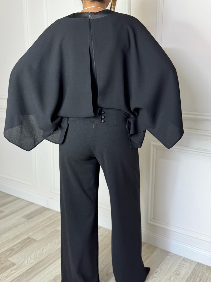 Batwing Sleeve V - Neck Jumpsuit