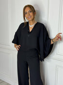 Batwing Sleeve V - Neck Jumpsuit
