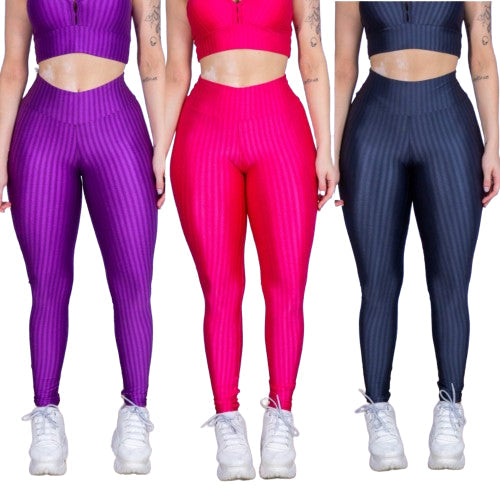 Kit 3 Calça Legging 3D Cintura Alta Levanta Bumbum
