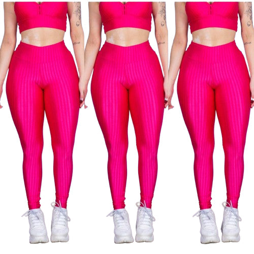 Kit 3 Calça Legging 3D Cintura Alta Levanta Bumbum