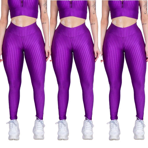 Kit 3 Calça Legging 3D Cintura Alta Levanta Bumbum