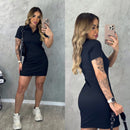 Vestido Gola Polo Tubinho Manga Curta Canelado