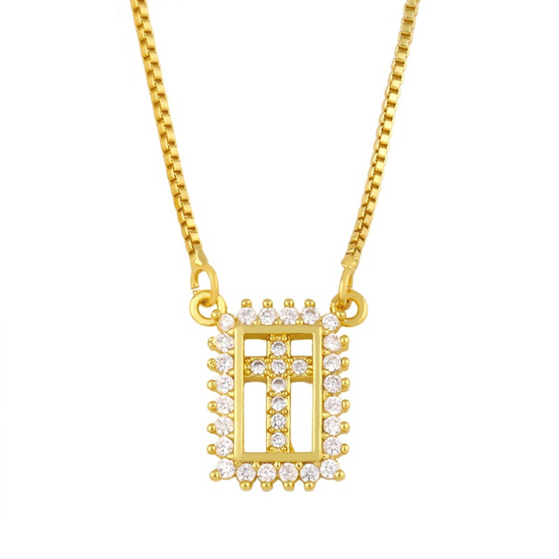 Colar Religioso - Cruz vazada com Cristais e Pérolas