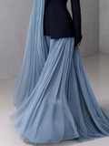 Light Blue Chiffon Drape Maxi Skirt Set