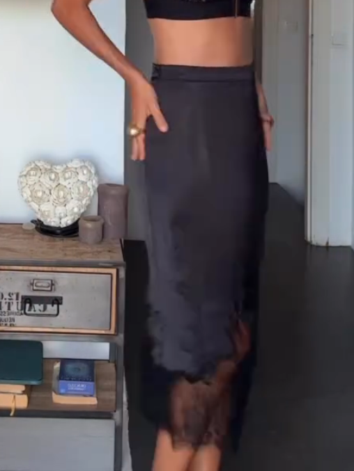 Lace Splicing Midi Skirt Set