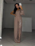 One Shoulder Sequin  Lantern Sleeve Jumpsuit
