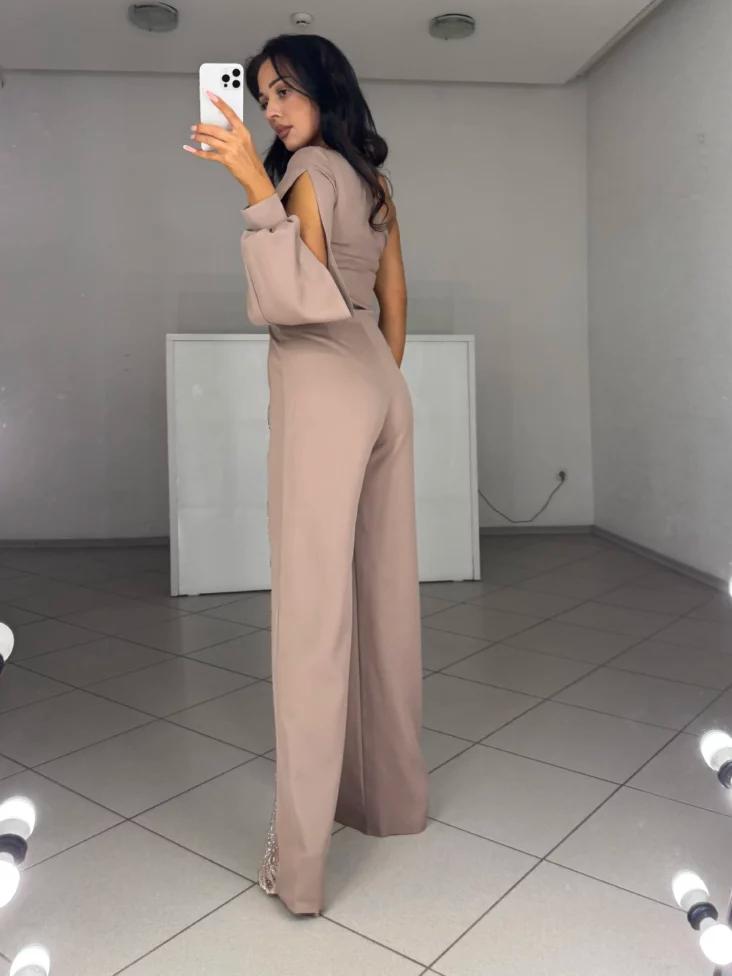 One Shoulder Sequin  Lantern Sleeve Jumpsuit
