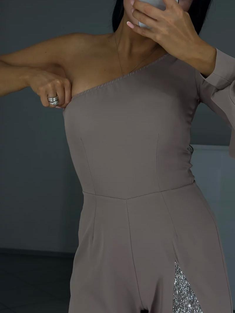 One Shoulder Sequin  Lantern Sleeve Jumpsuit